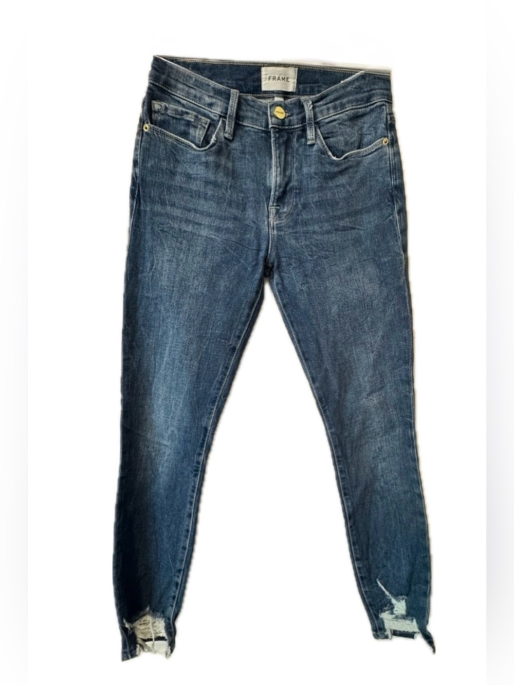 FRAME Le Skinny de Jeanne Raw Hem Distressed Ankle Jeans Size 27 Stretch Denim